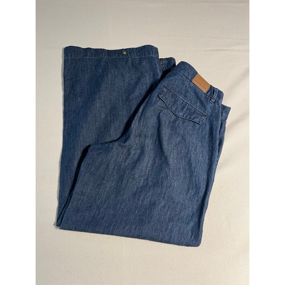 American Eagle Mid Rise Convertible Trouser Jeans Wide Leg Dark Wash Size 8